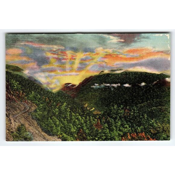 Vintage Linen Postcard Sunrise Nantahala Gorge NC Great Smoky Mountains - Picture 1 of 2